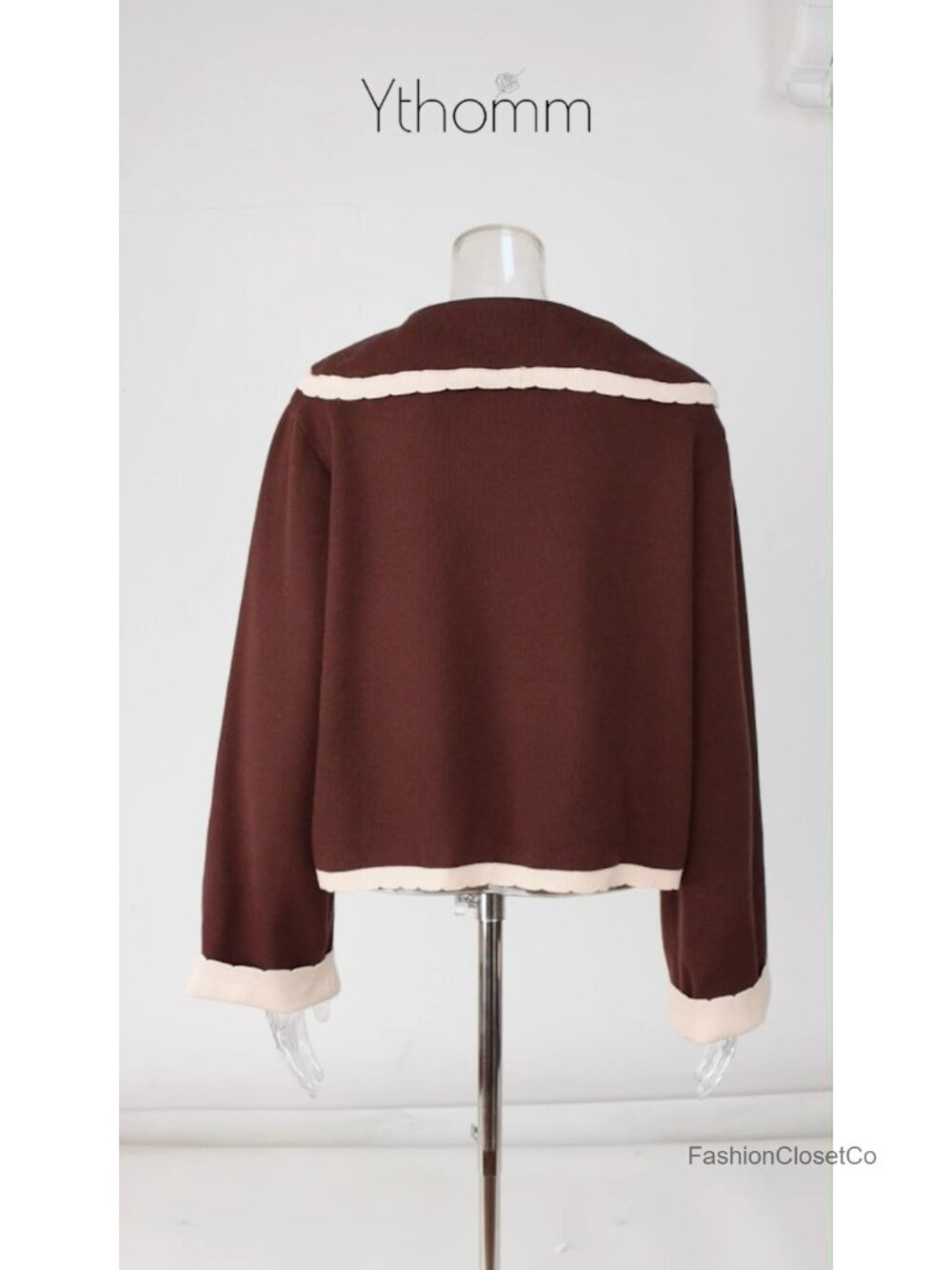 Women's Scallop Trim Cardigan Sweater Bell Sleeve Knit Open Front - Picture 5 of 6
